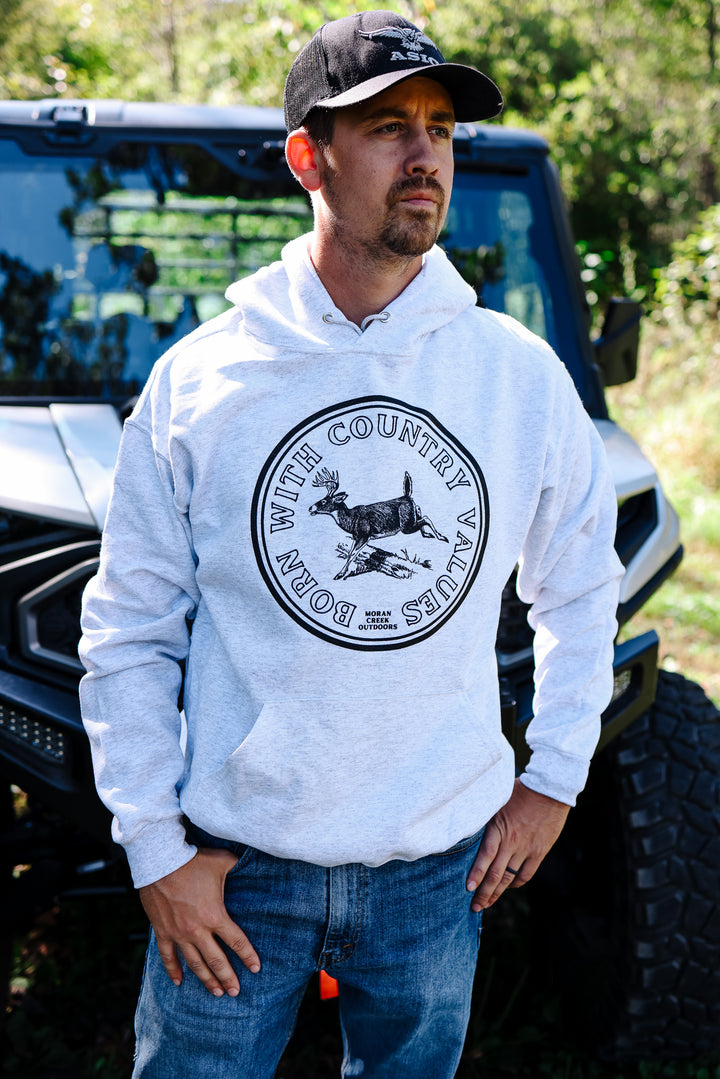 'Born With Country Values' Ash Grey Hooded Sweatshirt