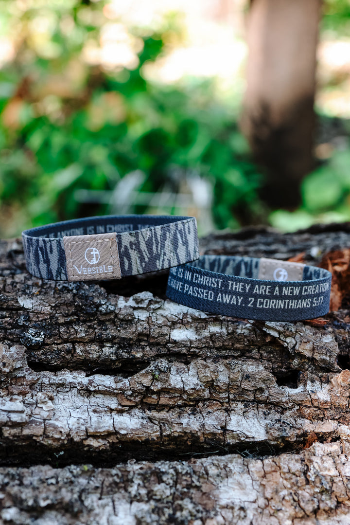 Tree Bark Camo Wristband - 2 Corinthians 5:17 - Youth & Adult