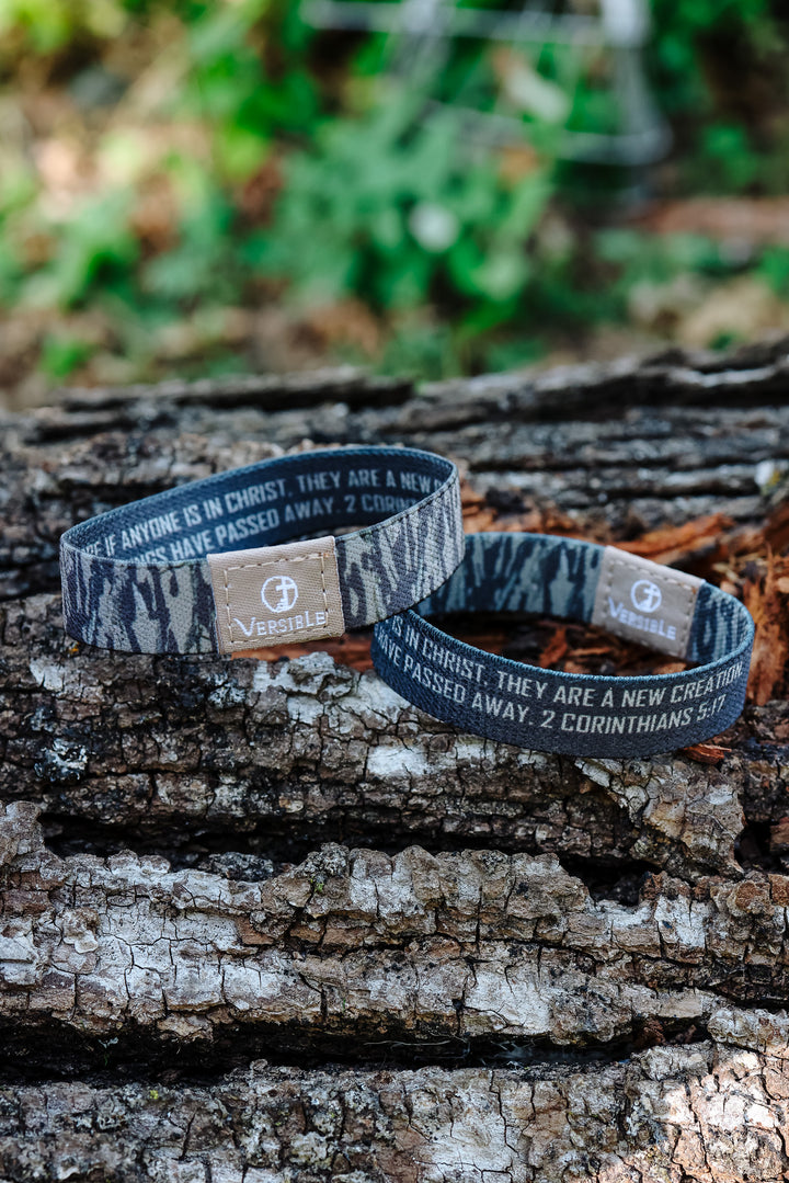 Tree Bark Camo Wristband - 2 Corinthians 5:17 - Youth & Adult