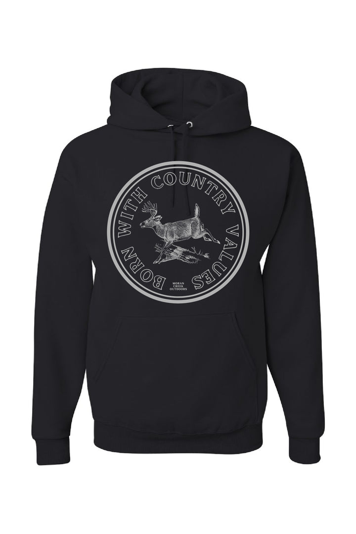 'Born With Country Values' Black Hooded Sweatshirt